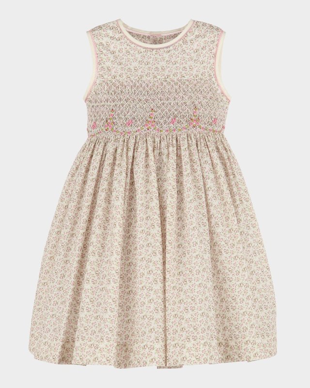 Girl's Tea Roses Smock Dress, Size 4-